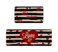Juego de 2 tapetes decorativos de cocina para el día de San Valentín, con patrón de corazón, para cocina, interior, exterior, entrada, baño, felpudo de temporada, antideslizante, lavable, decoración