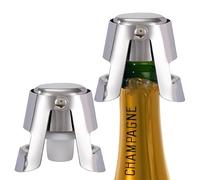 Juego de 2 tapones de champán de acero inoxidable para botellas de champán al vacío, para mantener las burbujas, ideal para bares, fiestas, hogares y amantes del champán (color plateado)