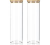 Juego de 2 tarros de cristal con tapa de bambú de 1400 ml, para espaguetis, herméticos, para especias, de vidrio de borosilicato reforzado