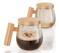 Juego de 2 tazas de batidora eléctrica automáticas, 400 ml, alta velocidad para café/leche/proteína en polvo, resistente al calor, batidora de café con tapa (oro S)