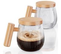 Juego de 2 tazas de batidora eléctrica automáticas, 400 ml, alta velocidad para café/leche/proteína en polvo, resistente al calor, batidora de café con tapa (transparente S)