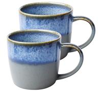 Juego de 2 tazas de café de cerámica grandes, 450 ml, taza de café con leche con asa, tazas de capuchino, tazas de cerámica hechas a mano, diseño de océano, aptas para lavavajillas, microondas, para