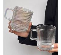 Juego de 2 tazas de café de vidrio de alta calidad con rayas verticales, vasos de té para bebidas calientes y frías, diseño perfecto para americano, capuchino, café con leche o té y bebidas, 340 ml