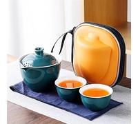 Juego de 2 tazas de té chino Kung Fu con bolsa de viaje, juego de viaje de cerámica, tetera portátil de porcelana, tazas de té de Gaiwán, herramienta de té, juego de té de viaje para los amantes del