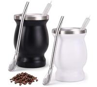 Juego de 2 tazas de té mate con cuchara y cepillo de limpieza, juego de té mate de acero inoxidable, juego de tazas de té Yerba Mate, aptas para lavavajillas y duraderas para cocina, restaurante