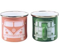 BRISA VW Collection - Volkswagen Juego de 2 tazas de esmalte para café té o cappuccino para camping T1 Bus (Verde/Rosa)