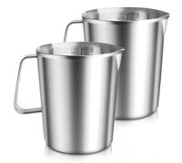 Juego de 2 tazas medidoras de acero inoxidable de 1 l, jarra de leche con mango y marcador, taza medidora de 1 l, apta para lavavajillas, apta para alimentos