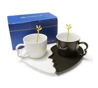 Juego de 2 Tazas para Parejas, Juego de Tazas de Café con Diseño de Besos - 200ml con Platillo, Regalo Romántico para Novios, Boda, San Valentín, Aniversario y Día de los Enamorados