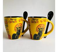 Juego de 2 tazas Paris Torre Eiffel con cuchara, diseño de gato negro 1889