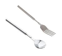 Juego de 2 tenedores extensibles de acero inoxidable, cuchara telescópica, cubiertos largos para barbacoa, camping y comidas diarias, cubiertos expandibles para ahorrar espacio