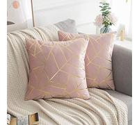 Juego de 2 Terciopelo Fundas de Cojines 50x50cm Funda Cojin Sofa Rosa Dorado Geometricos Funda de Almohada Modernas Decorativas Fundas Cojines para Sofá Salón Patio Jardín Decoración de Casa