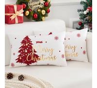Juego de 2 Terciopelo Fundas de Cojines Navidad Rojo Árbol de Navidad Dorado Funda Cojin 30x50 Super Suave Lavable Cómodo Merry Christmas Invierno Decorativo para Sofá Dormitorio Sala de Estar
