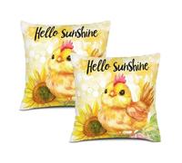 Juego De 2 Throw Pillow Case Elegantes Funda De Colchón Antiarrugas Funda De Almohada para Jardín Coche Dormitorio 45X45Cm Hola Pollo Sol
