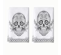 Juego de 2 toallas de cocina con diseño de calavera, diseño floral artístico del Día de los Muertos, color blanco, reutilizables, para cocina, regalo de inauguración de la casa, artículos esenciales