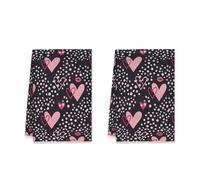Juego de 2 toallas de cocina con forma de corazón, modernas, divertidas, con diseño de lunares besos, para San Valentín, color negro, absorbentes y suaves, decoración del hogar, 40,6 x 60,9 cm