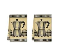 Juego de 2 toallas de cocina para cafetera, vintage, rústico, cupcakes, granos de café, color beige, microfibra de secado rápido, paños de cocina para el hogar, cocina, bar, cocina, limpieza, 40,6 x
