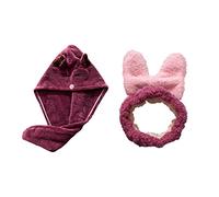 Juego de 2 toallas de secado de pelo con diadema, gorro de ducha de absorción rápida, banda de lavado facial para mujer y niña
