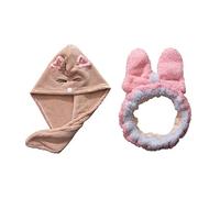 Juego de 2 toallas de secado de pelo con diadema, gorro de ducha de absorción rápida, banda de lavado facial para mujer y niña
