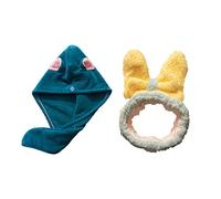 Juego de 2 toallas de secado de pelo con diadema, gorro de ducha de absorción rápida, banda de lavado facial para mujer y niña