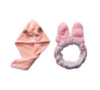 Juego de 2 toallas de secado de pelo con diadema, gorro de ducha de absorción rápida, banda de lavado facial para mujer y niña