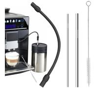 Juego de 2 tubos de leche de acero inoxidable 1 manguera de silicona con cepillo de limpieza compatible con Siemens EQ6/EQ7 Bosch VeroAroma Melitta Caffeo inoxidable fácil de limpiar