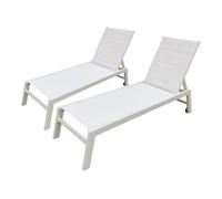 Juego de 2 tumbonas barbados de textileno y aluminio blanco