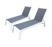 Juego de 2 tumbonas barbados de textileno y aluminio blanco/gris
