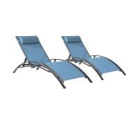 Happy Garden - Juego de 2 tumbonas de textileno Galapagos de textileno Azul Gris y Estructura Antracita, baño de Sol para Exteriores Multiposiciones.