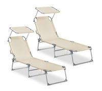 SONGMICS Tumbonas Plegables, 189 x 53 x 28,5 cm, Juego de 2 Tumbonas para Jardín, Cada Una con Carga 110 kg, con Parasol y Respaldo Ajustables, para Terraza y Balcón, Beige GCB294WZ02