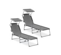 SONGMICS Tumbonas Plegables, 189 x 53 x 28,5 cm, Juego de 2 Tumbonas para Jardín, Cada Una con Carga 110 kg, con Parasol y Respaldo Ajustables, para Terraza y Balcón, Gris GCB294GZ02
