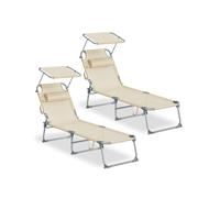 SONGMICS Tumbonas Plegables, 189 x 53 x 28,5 cm, Juego de 2 Tumbonas para Jardín, con Cojines, Cada Una con Carga 110 kg, con Parasol y Respaldo Ajustables, para Terraza y Balcón, Beige GCB292WZ02