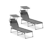 SONGMICS Tumbonas Plegables, 189 x 53 x 28,5 cm, Juego de 2 Tumbonas para Jardín, con Cojines, Cada Una con Carga 110 kg, con Parasol y Respaldo Ajustables, para Terraza y Balcón, Gris GCB292GZ02
