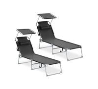 SONGMICS Tumbonas Plegables, 189 x 53 x 28,5 cm, Juego de 2 Tumbonas para Jardín, con Cojines, Cada Una con Carga 110 kg, con Parasol y Respaldo Ajustables, para Terraza y Balcón, Negro GCB292BZ02