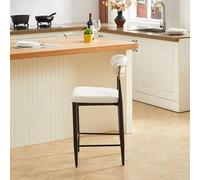 Juego de 2 utensilios de cocina con respaldo curvado ergonómico, marco de contraste negro y café + cojín de tela crema para Open Concept Island/bar