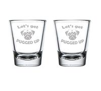 Juego de 2 vasos de chupito de 1.75 onzas, diseño de perro carlino divertido