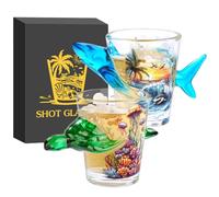 Juego de 2 vasos de chupito de la serie Ocean de 50 ml, con caja de regalo para bebidas alcohólicas, vodka, expreso, tequila y postre, regalo de fiesta, Grreen y azul