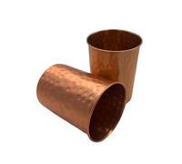 Juego de 2 vasos de cobre Ayurveda de alta calidad - 99,9 % cobre puro - 250 ml - Hecho a mano en la India - Vaso de agua tradicional de cobre (martillado)
