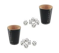 Juego de 2 vasos de dados con 6 dados, clásicos, hechos a mano, de piel, 9 cm, con 6 dados (negro, 2)