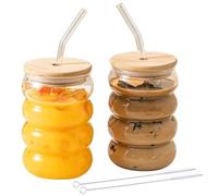 Juego de 2 vasos de té de burbujas, vasos para latte macchiato, vasos de 300 ml con 2 tapas, 2 pajitas y 1 cepillo, vasos de cristal con tapa, vasos para café helado, cócteles, batidos, cervezas