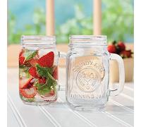 Juego de 2 Vasos Mason Jar con Tapa, Mason Jars con Asas, Reutilizables, Vidrio, en Cocinas, Fiestas, 450ml/16oz