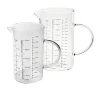 Juego de 2 vasos medidores de cristal, 1 L + 500 ml vaso medidor de vidrio, vidrio de borosilicato resistente al calor, tazas de medición con mango y boquilla en forma de V para cocina o restaurante