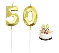 Juego de 2 velas de números para decoración de 50 cumpleaños, velas de cumpleaños, decoración de béisbol, accesorios unisex (oro)