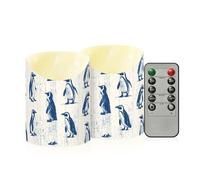 Juego de 2 velas falsas LED decorativas con forma de pingüino Blu Ray de madera, con temporizador, funciona con pilas, para fiesta de graduación