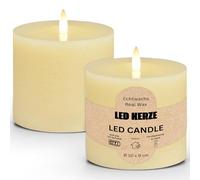 Juego de 2 velas LED de cera auténtica con función de temporizador, incluye mando a distancia, llama parpadeante realista, color blanco cálido, diámetro 10 x 9 cm, velas de cera eléctricas, color