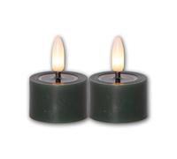 Juego de 2 Velas LED Flame Flow M, Altura 5 cm, diámetro 4 cm, Color Verde Oscuro, Funcionamiento con Pilas, función de Temporizador