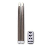 Juego de 2 velas LED "FLAMME SLIM" con mando a distancia, altura 28,5 cm, diámetro 2,1 cm, color topo, batería y función de temporizador