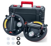 Juego de 2 ventosas de cristal con manómetro, capacidad de carga máx. 220 kg, elevador de vacío para azulejos, cristal con caja de herramientas portátil, elevador de succión para vidrio, azulejos
