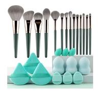 Juego de 20/24 piezas de herramientas de maquillaje, brochas con diadema, pulseras, huevos de maquillaje y soplo de polvo (verde)