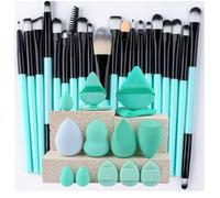 Juego de 20/24 piezas de herramientas de maquillaje, brochas con diadema, pulseras, huevos de maquillaje y soplo de polvo (azul)