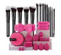 Juego de 20/24 piezas de herramientas de maquillaje, brochas con diadema, pulseras, huevos de maquillaje y polvorín (negro)